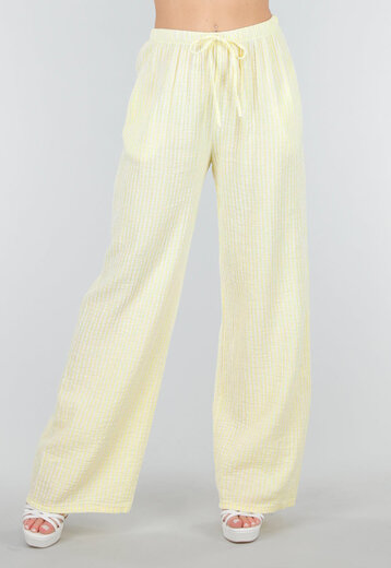 Lichtgele Broek van Katoen met Strepen