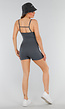 Grijze Playsuit met Ribstructuur, Stretch en Rechte Hals