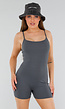 Grijze Playsuit met Ribstructuur, Stretch en Rechte Hals