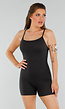 Zwarte Rib Playsuit met Stretch en Rechte Halslijn
