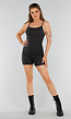 Zwarte Rib Playsuit met Stretch en Rechte Halslijn