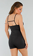Zwarte Rib Playsuit met Stretch en Rechte Halslijn