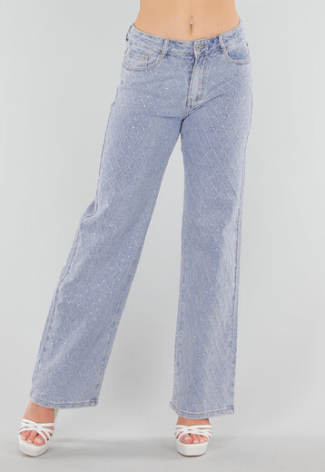 Blauwe Jeans met Strass en Rechte Pijpen