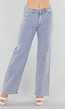 Blauwe Geruwde Jeans met Strass, Mid Waist en Rechte Stretch Fit