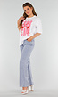 Blauwe Geruwde Jeans met Strass, Mid Waist en Rechte Stretch Fit