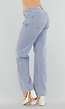 Blauwe Geruwde Jeans met Strass, Mid Waist en Rechte Stretch Fit