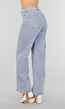Blauwe Denim Jeans met Strass, High Waist en Rechte Stretch Fit