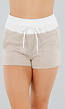 Witte Short met Beige Strepen, Stretch en High Waist Pasvorm