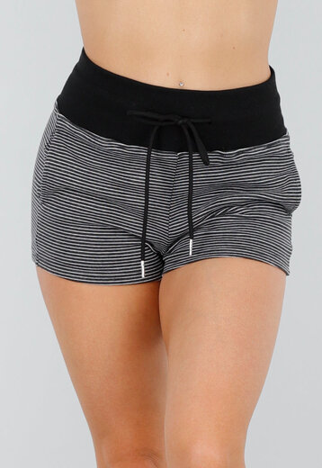 Zwarte High Waist Short met Strepen