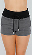 Zwarte High Waist Short met Witte Strepen, Stretch en Koord