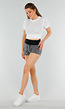 Zwarte High Waist Short met Witte Strepen, Stretch en Koord