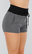 Zwarte High Waist Short met Witte Strepen, Stretch en Koord