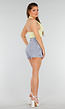 Blauwe Denim Skort met Strass, Stretch en High Waist Sluiting