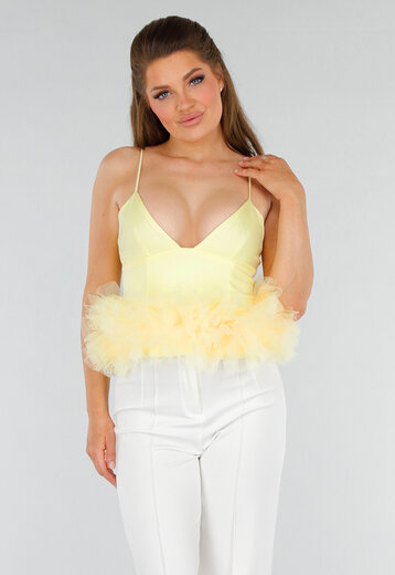 Butteryellow Peplumtop met Tule en Ritssluiting