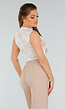 Witte Stretch Kanten Body met Opstaande Halslijn en Beige Voering