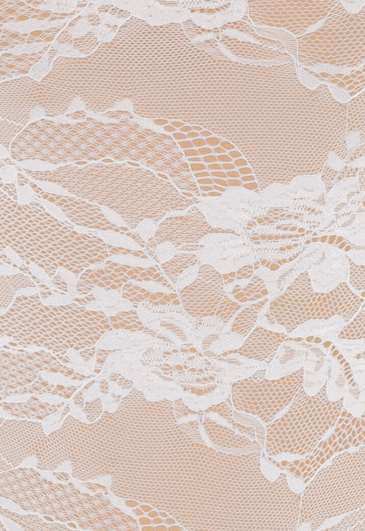 Witte Stretch Kanten Body met Opstaande Halslijn en Beige Voering