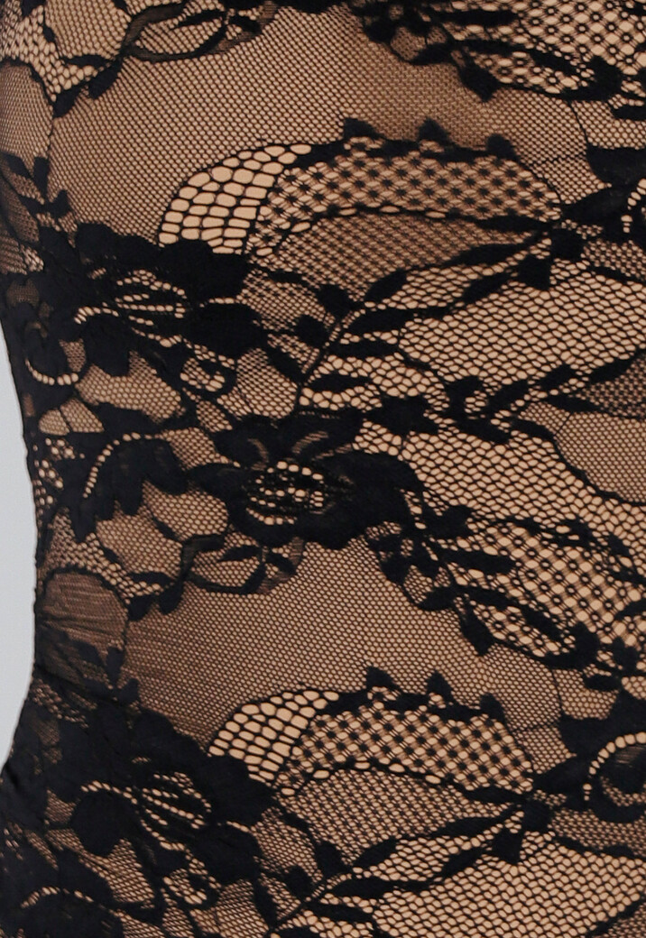 Zwarte Kanten Body met Mouwloos Model en Voering