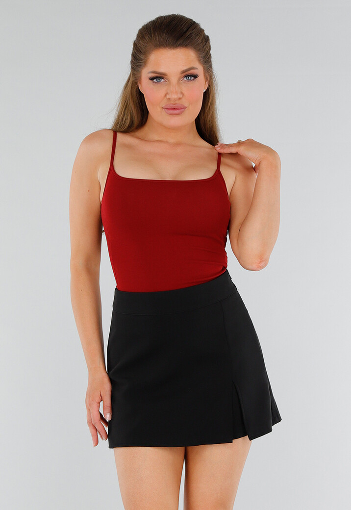 Rood Hemdtopje met Stretch, Cups en Vierkante Hals