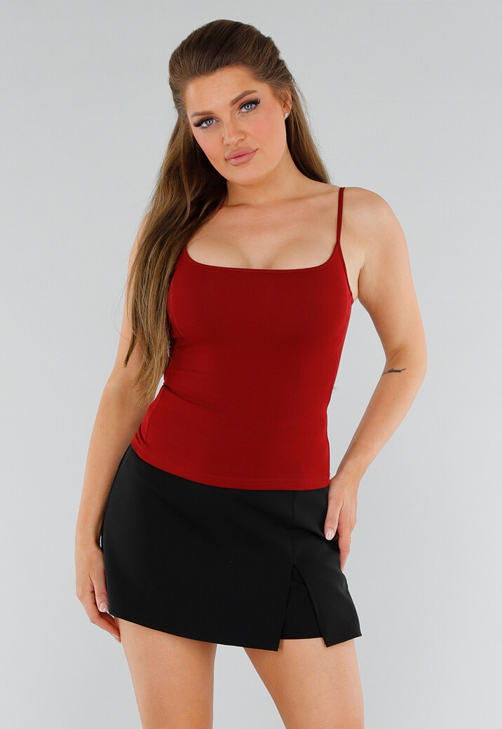 Rood Hemdtopje met Stretch, Cups en Vierkante Hals