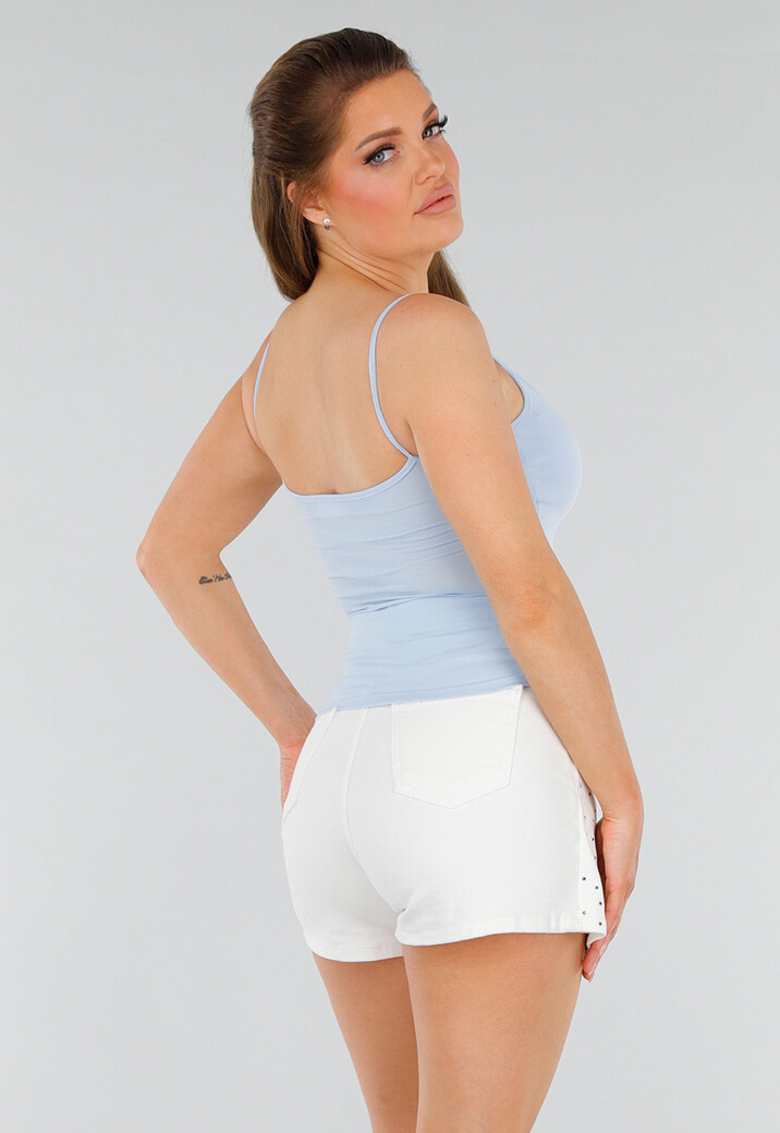 Blauw Hemd met Stretch, Stevige Cups en Vierkante Hals