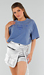 Blauw Katoenen T-Shirt met Borduursel en Oversized Fit met Stretch