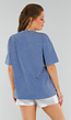 Blauw Katoenen T-Shirt met Borduursel en Oversized Fit met Stretch