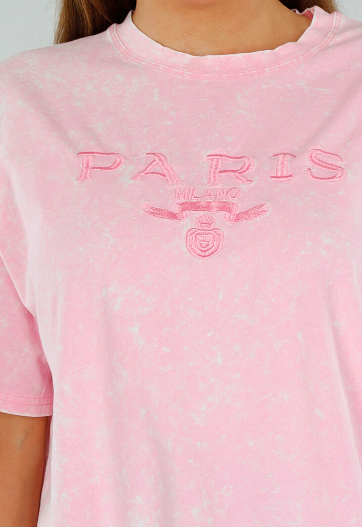 Lichtroze Oversized Katoenen Shirt met Stretch en Subtiel Borduursel