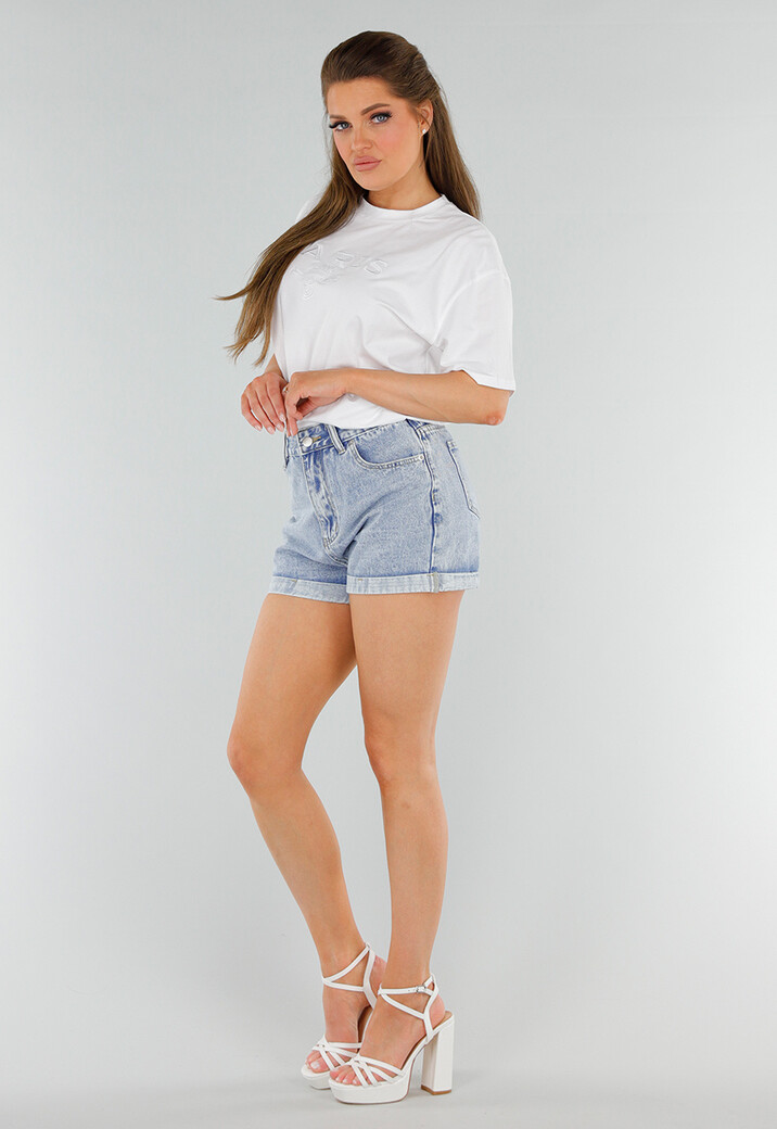 Wit Oversized Katoenen Shirt met Stretch en Paris Milano Borduur