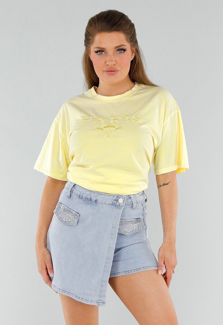 Botergeel Oversized  Shirt van Stretchkatoen met Paris Milano