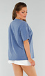 Blauw Oversized T-Shirt met Stretch en Witte Letteropdruk