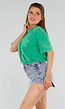 Groen Oversized T-Shirt met Neon Print en Acid Wash Print