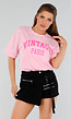 Lichtroze Stretch T-Shirt met Neon Roze Print en Oversized Fit