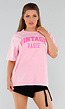 Lichtroze Stretch T-Shirt met Neon Roze Print en Oversized Fit