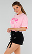 Lichtroze Stretch T-Shirt met Neon Roze Print en Oversized Fit