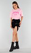 Lichtroze Stretch T-Shirt met Neon Roze Print en Oversized Fit