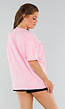 Lichtroze Stretch T-Shirt met Neon Roze Print en Oversized Fit