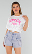 Wit Oversized Acid Wash T-Shirt met Stretch en Roze Print