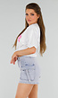 Wit Oversized Acid Wash T-Shirt met Stretch en Roze Print