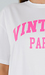 Wit Oversized Acid Wash T-Shirt met Stretch en Roze Print