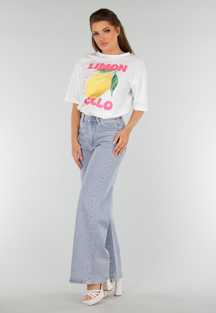 Wit Oversized T-Shirt met Stretch, Limoncello Print en Citroen