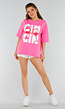 Roze Oversized T-Shirt van Katoen met Cin Cin Print en Stretch