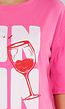 Roze Oversized T-Shirt van Katoen met Cin Cin Print en Stretch