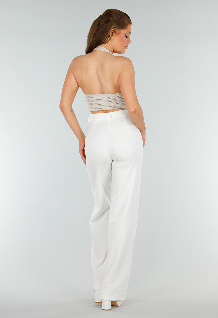 Beige Gehaakte Haltertop met Stretch en Aangesloten Model