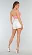Roze Gehaakte Haltertop met Stretch en Cropped Model