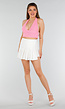 Roze Gehaakte Haltertop met Stretch en Cropped Model