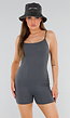 Grijze Playsuit met Ribstructuur, Stretch en Rechte Hals