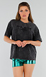Zwart Katoenen  Oversized T-Shirt met Stretch en Ton-Sur-Ton