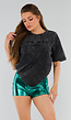 Zwart Katoenen  Oversized T-Shirt met Stretch en Ton-Sur-Ton