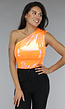 Oranje Holografische Metallic One Shoulder Bodysuit