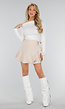 Beige Linnenlook Overslag Minirok met Strik en Volantzoom
